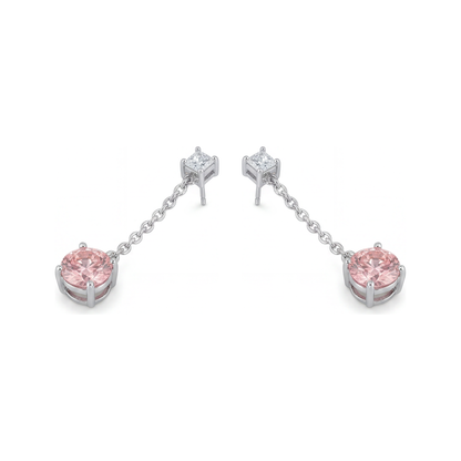 5 Carat Round Pink Lab Grown Diamond and White Diamond Solitaire Earrings 14K White Gold