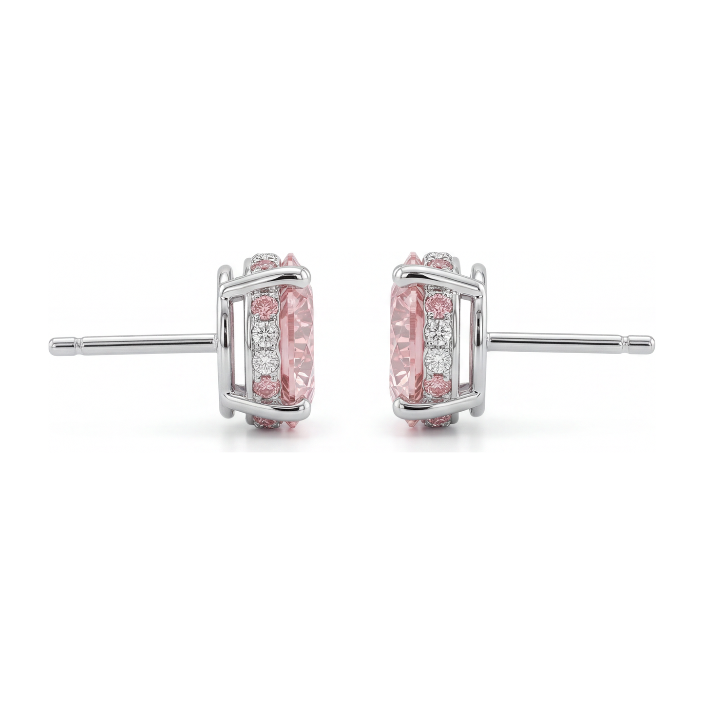 5 Carat Round Pink Lab Grown Diamond and White Diamond Solitaire Earrings 14K White Gold