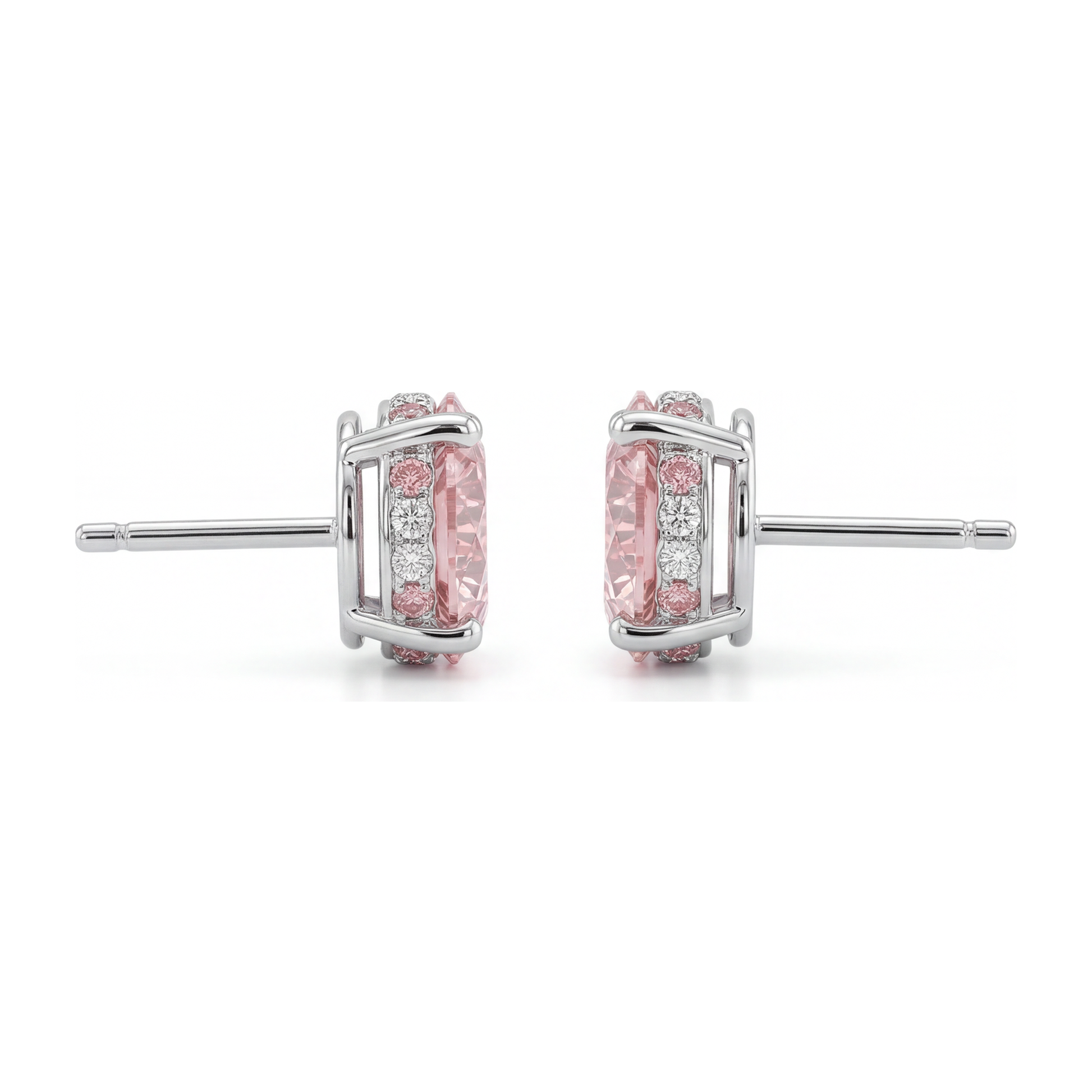 5 Carat Round Pink Lab Grown Diamond and White Diamond Solitaire Earrings 14K White Gold