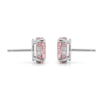 5 Carat Round Pink Lab Grown Diamond and White Diamond Solitaire Earrings 14K White Gold