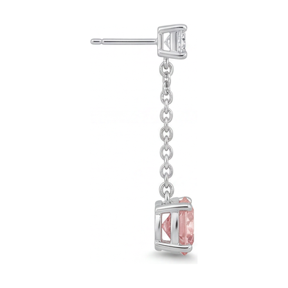 5 Carat Round Pink Lab Grown Diamond and White Diamond Solitaire Earrings 14K White Gold
