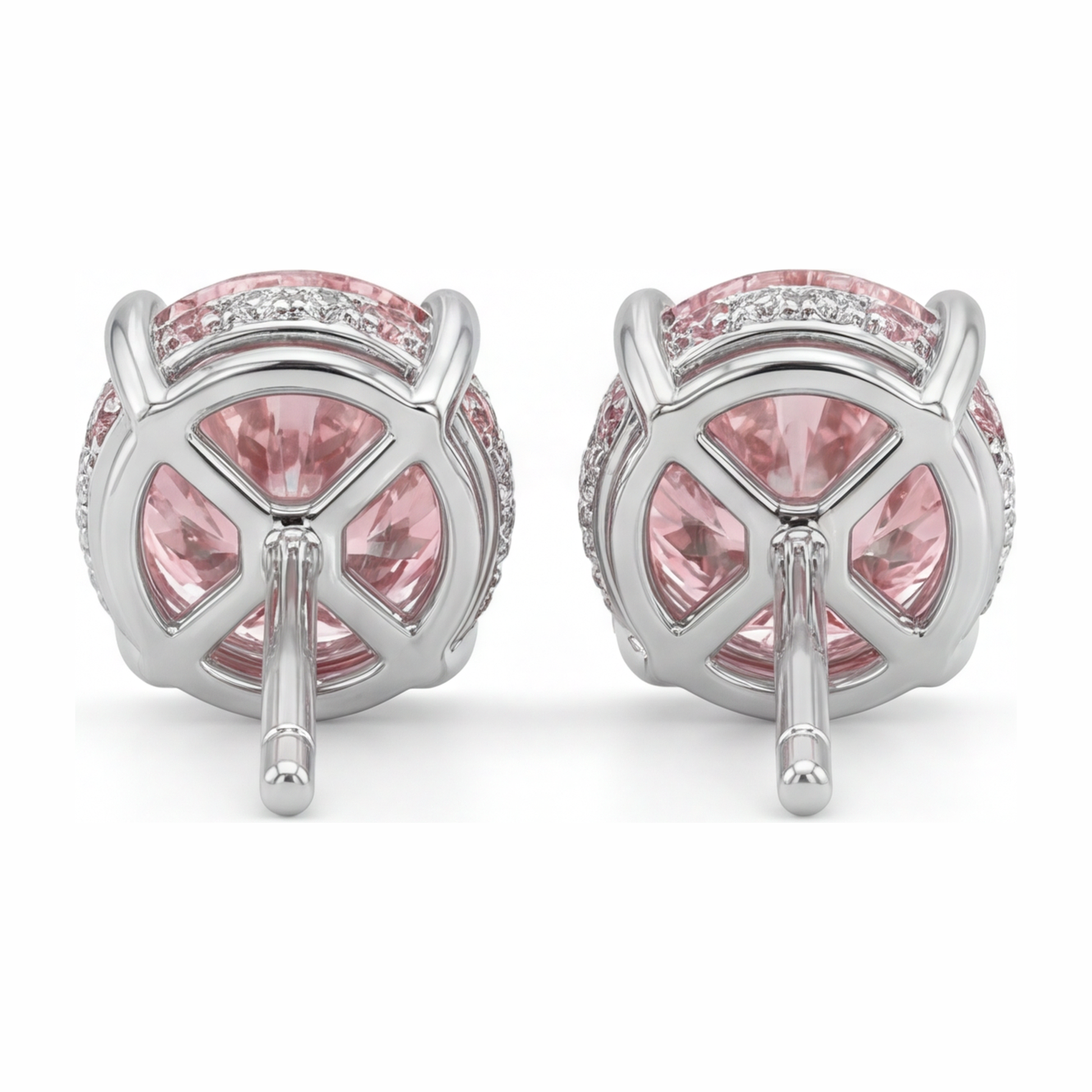 5 Carat Round Pink Lab Grown Diamond and White Diamond Solitaire Earrings 14K White Gold