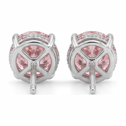 5 Carat Round Pink Lab Grown Diamond and White Diamond Solitaire Earrings 14K White Gold