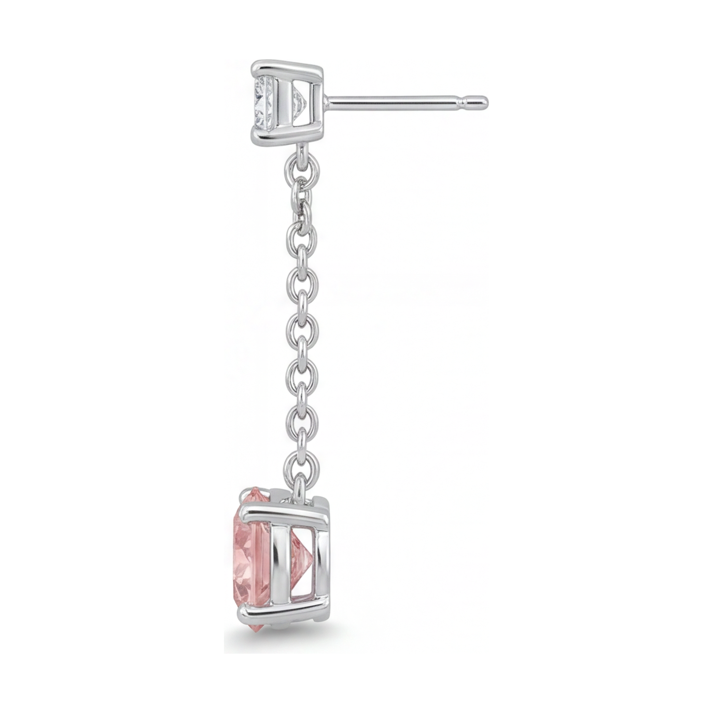 5 Carat Round Pink Lab Grown Diamond and White Diamond Solitaire Earrings 14K White Gold