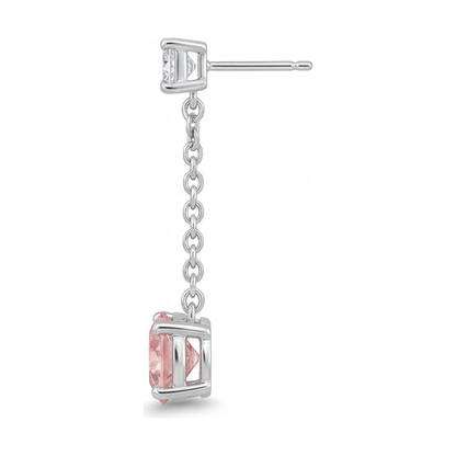 5 Carat Round Pink Lab Grown Diamond and White Diamond Solitaire Earrings 14K White Gold