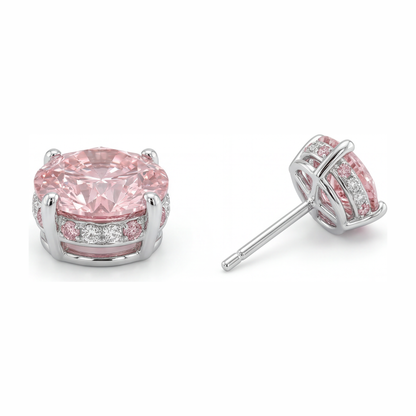 5 Carat Round Pink Lab Grown Diamond and White Diamond Solitaire Earrings 14K White Gold