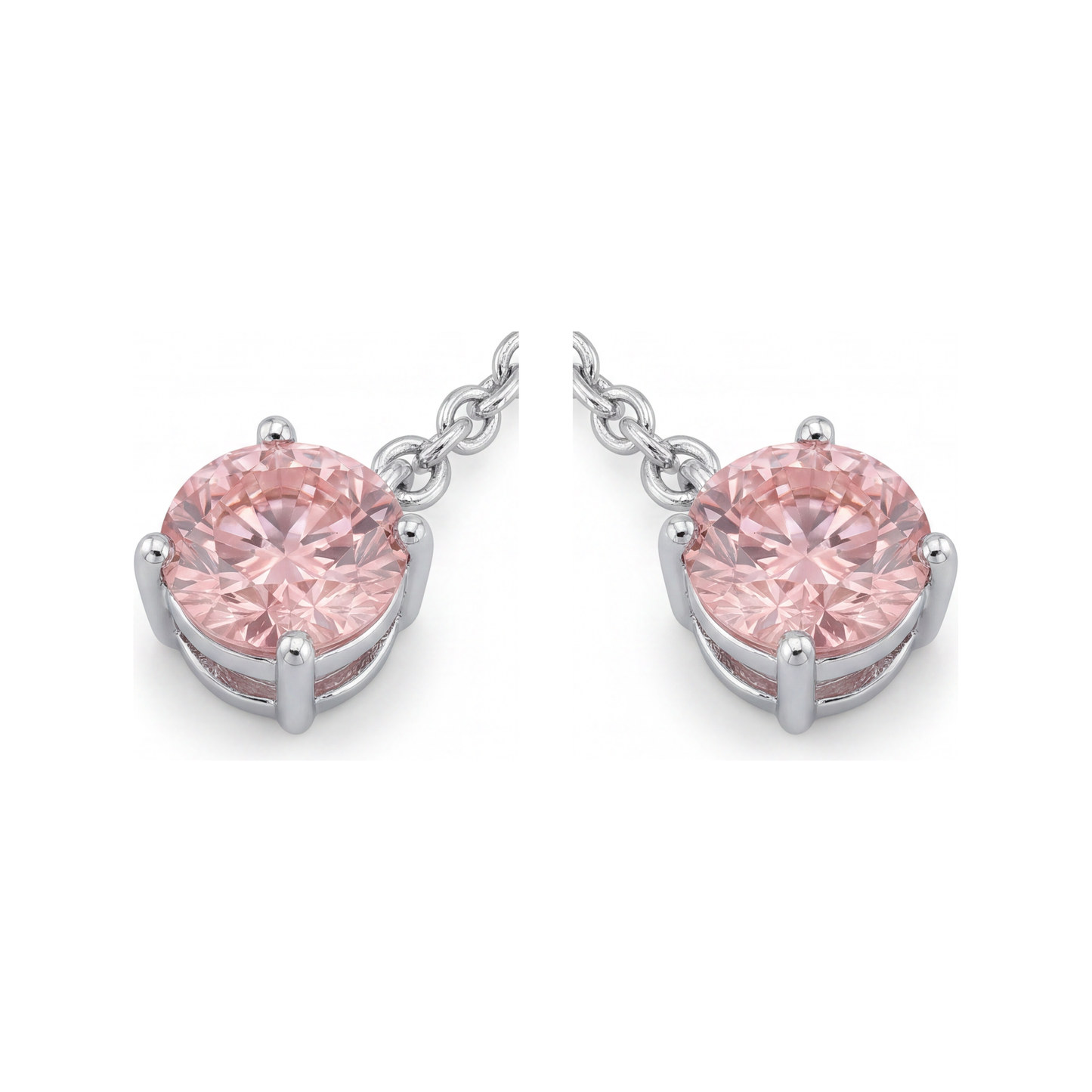 5 Carat Round Pink Lab Grown Diamond and White Diamond Solitaire Earrings 14K White Gold