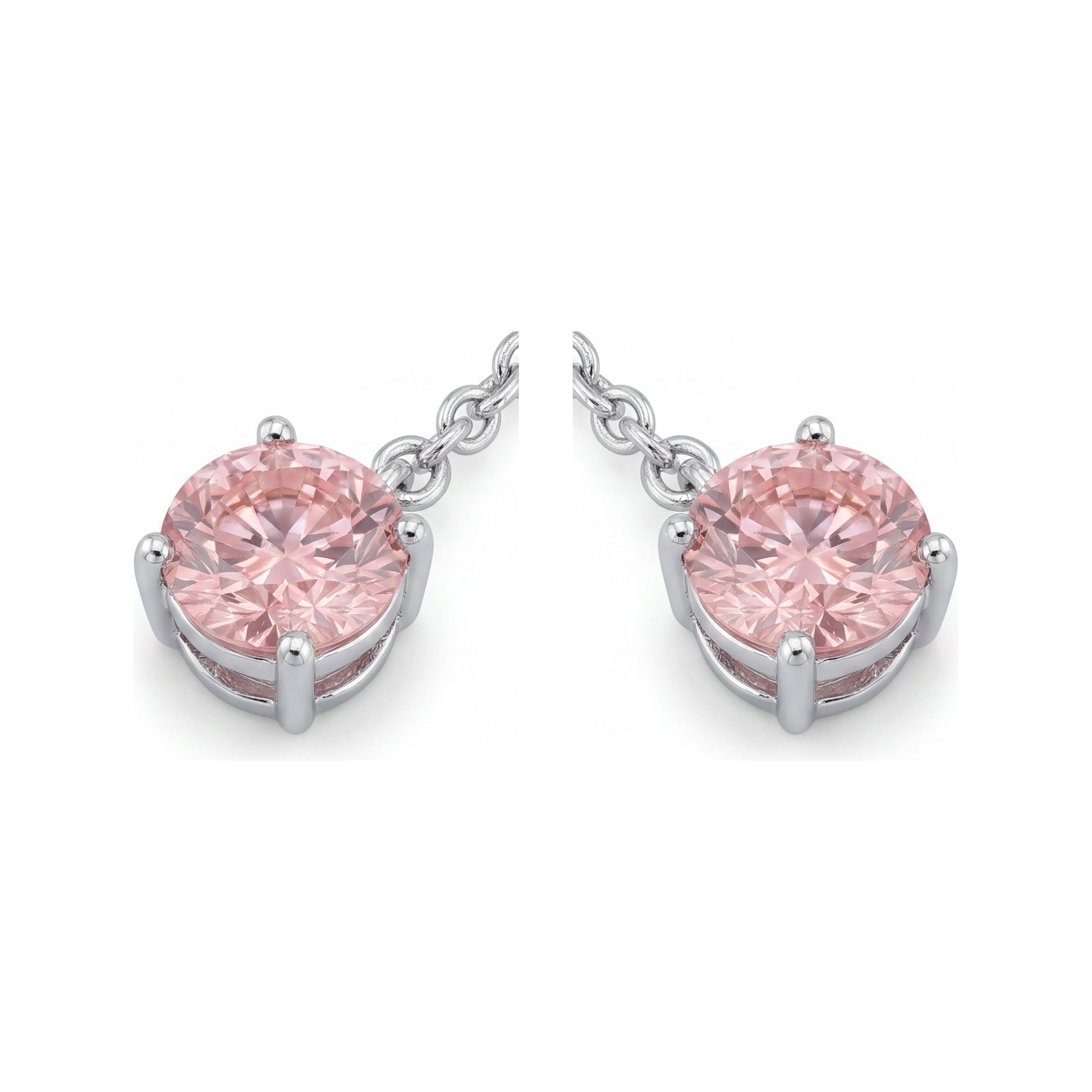 5 Carat Round Pink Lab Grown Diamond and White Diamond Solitaire Earrings 14K White Gold