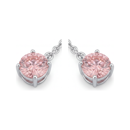 5 Carat Round Pink Lab Grown Diamond and White Diamond Solitaire Earrings 14K White Gold