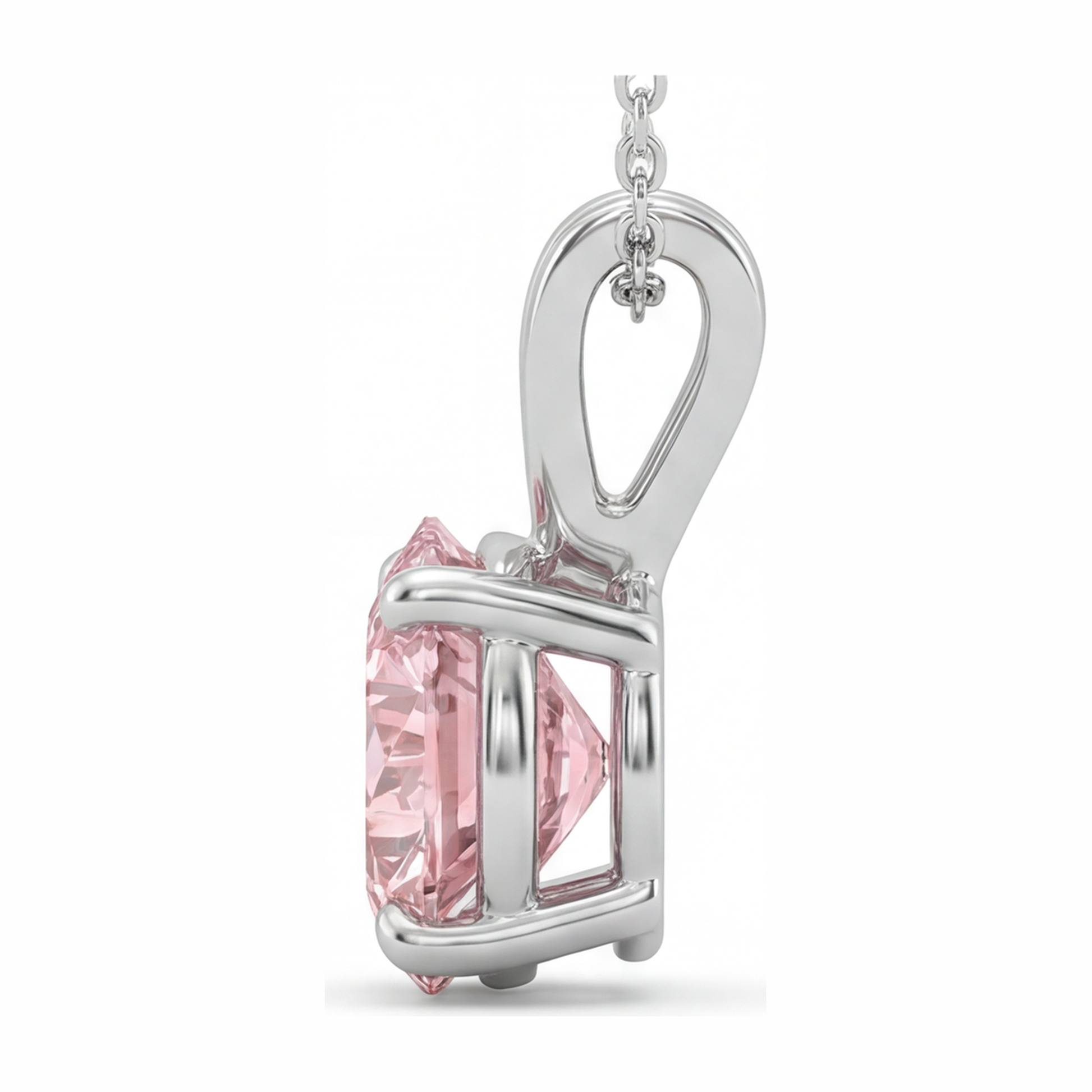 5 Carat Round Pink Lab Grown Diamond Solitaire Pendant 14K White Gold