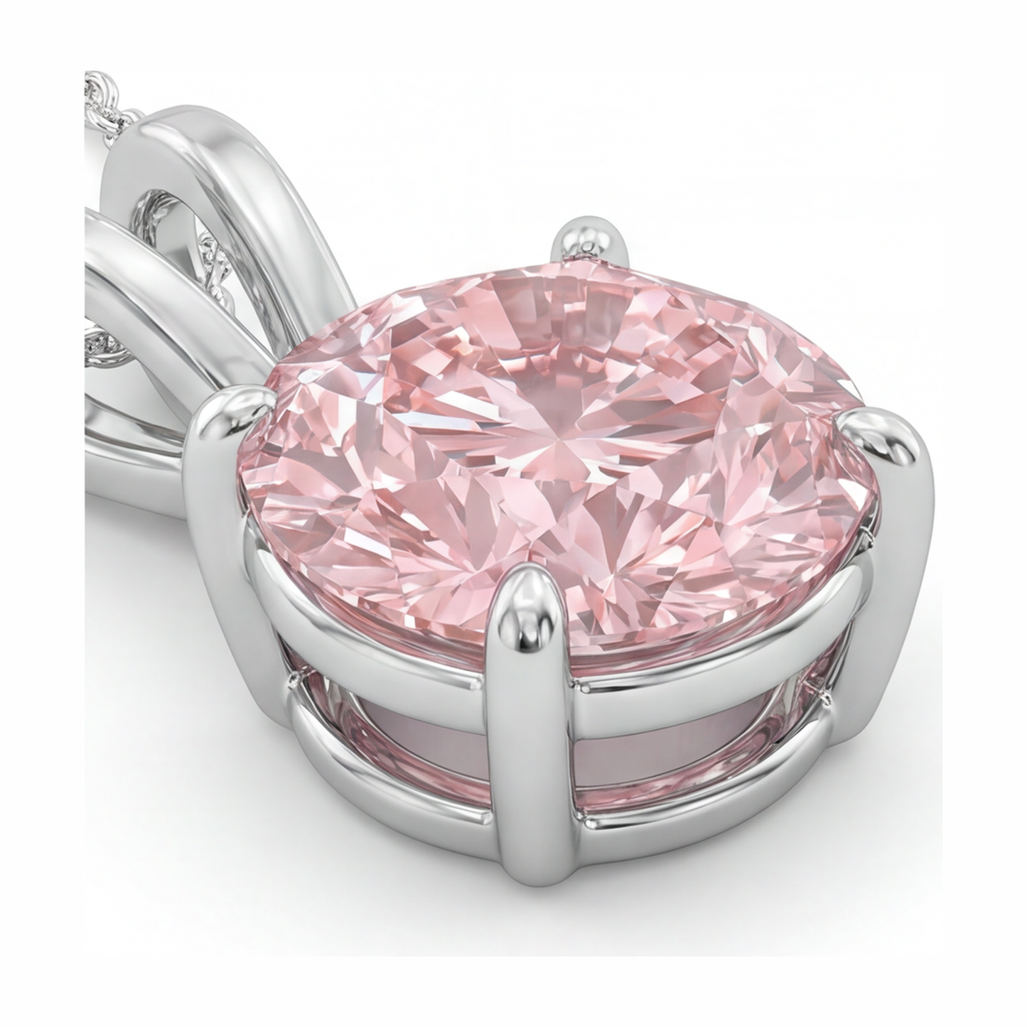 5 Carat Round Pink Lab Grown Diamond Solitaire Pendant 14K White Gold