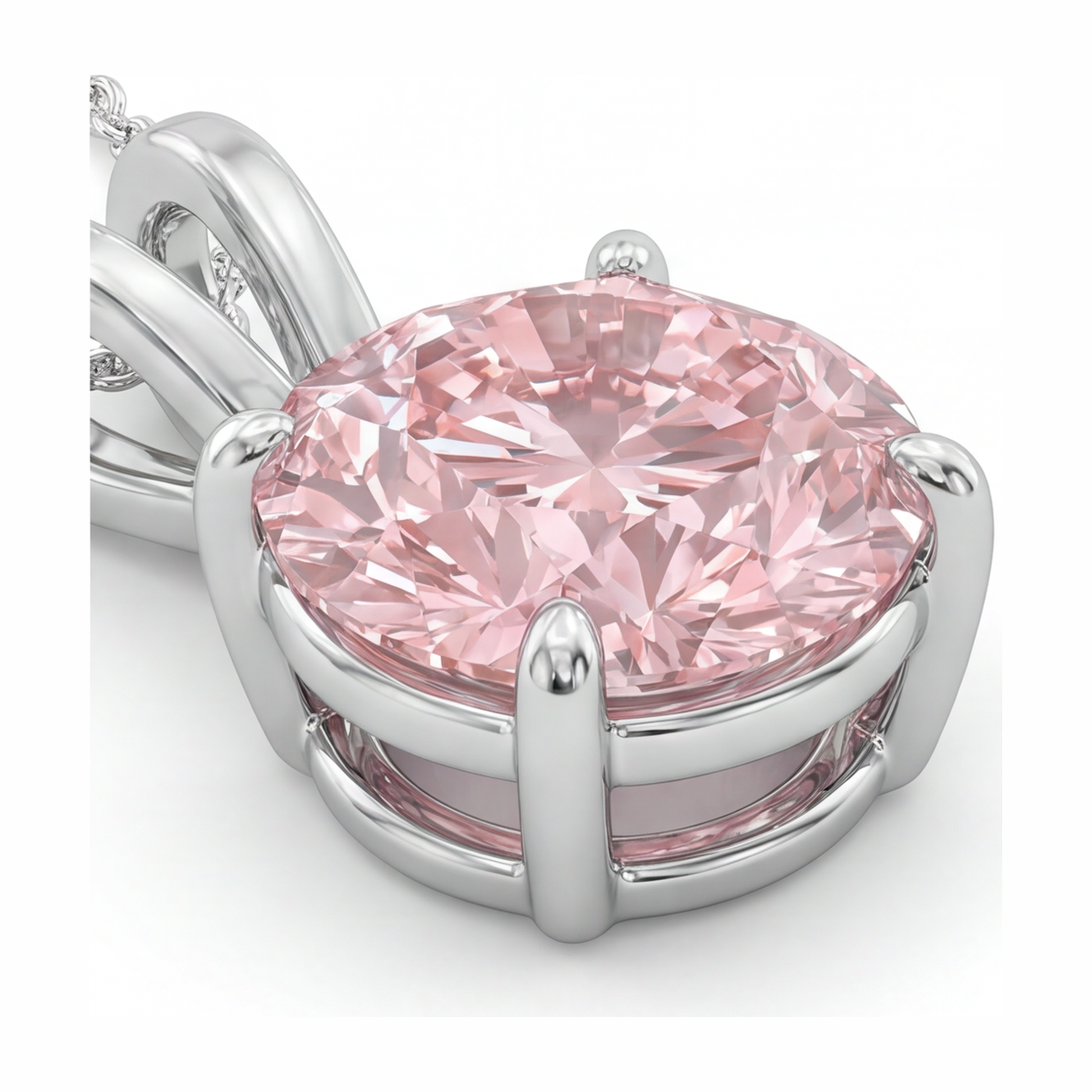 5 Carat Round Pink Lab Grown Diamond Solitaire Pendant 14K White Gold