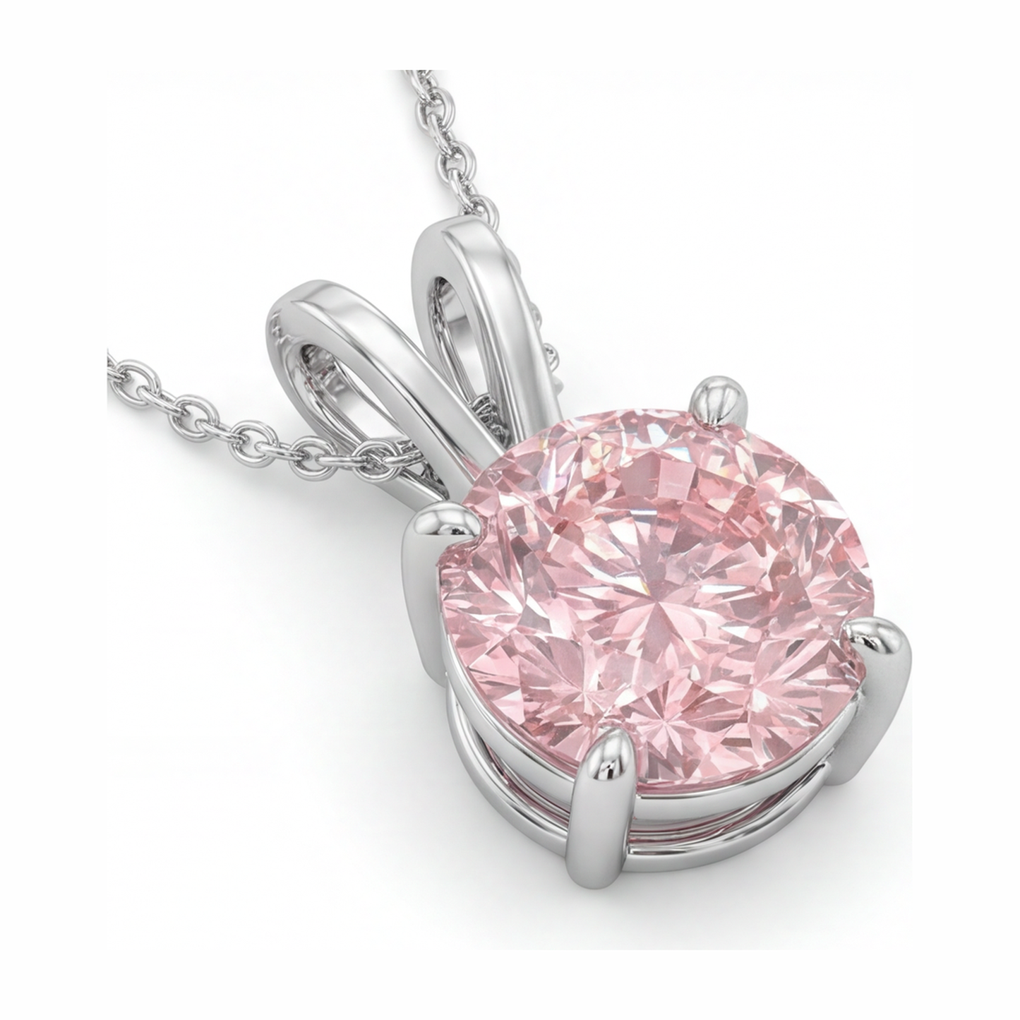 5 Carat Round Pink Lab Grown Diamond Solitaire Pendant 14K White Gold