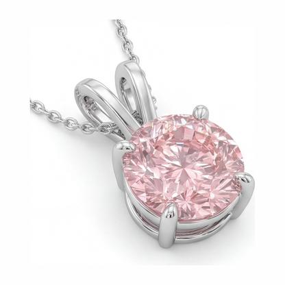 5 Carat Round Pink Lab Grown Diamond Solitaire Pendant 14K White Gold