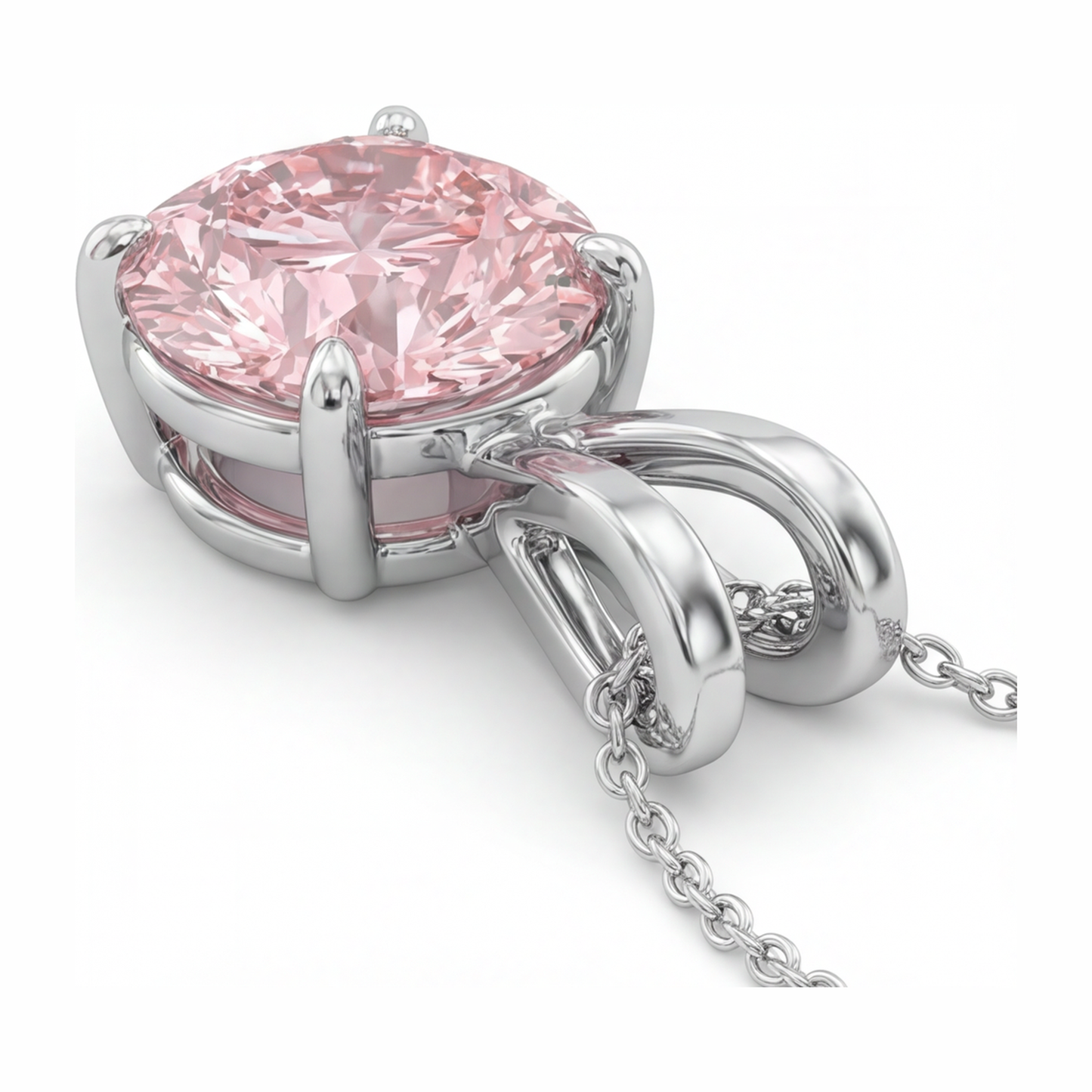 5 Carat Round Pink Lab Grown Diamond Solitaire Pendant 14K White Gold