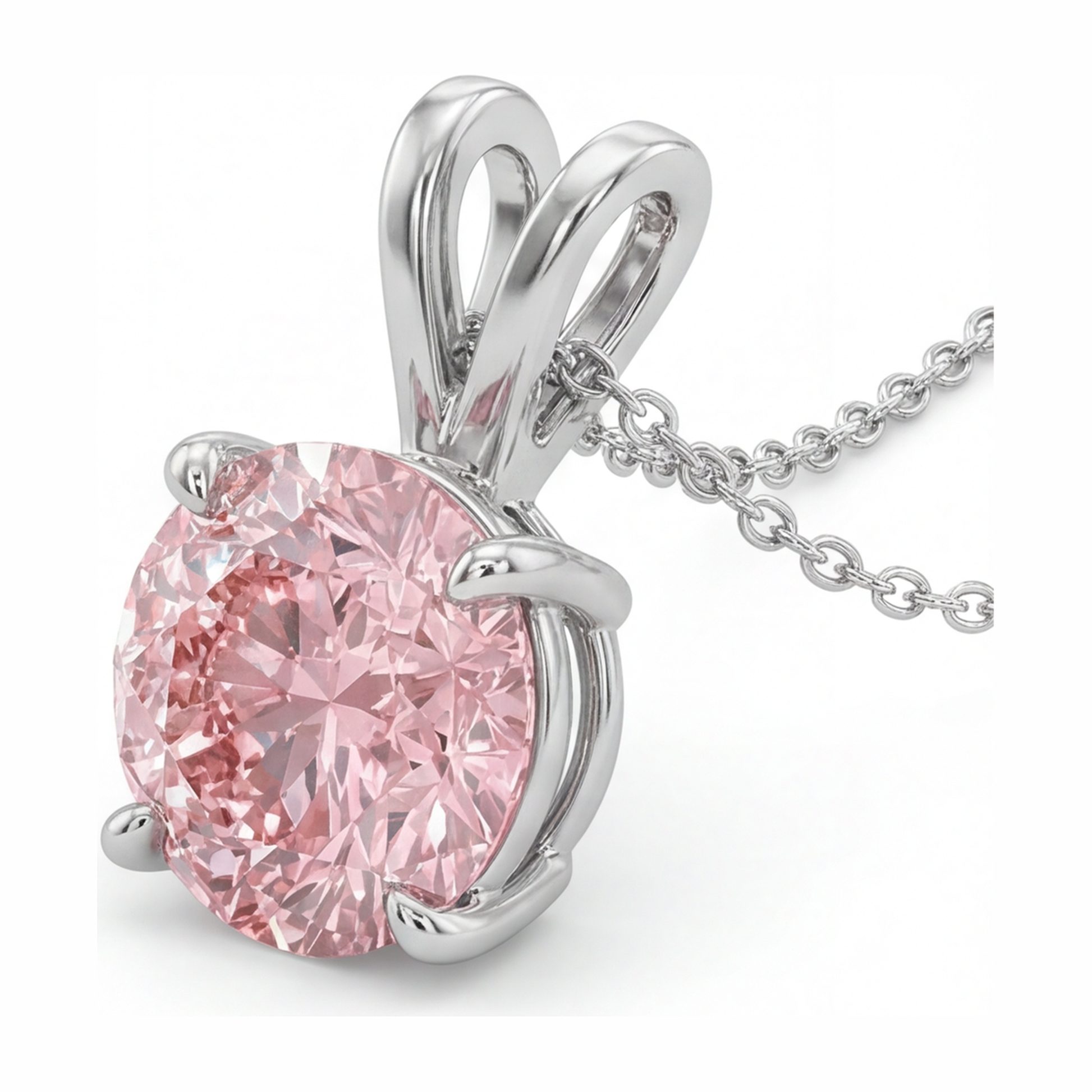 5 Carat Round Pink Lab Grown Diamond Solitaire Pendant 14K White Gold