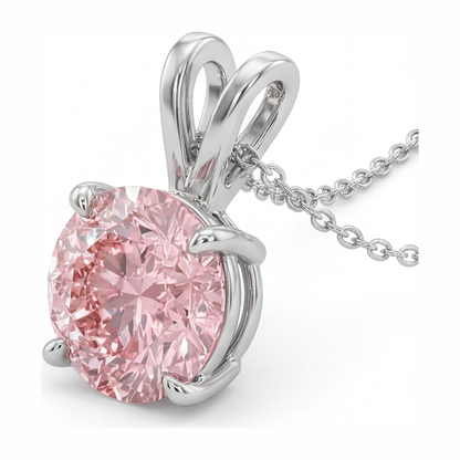 5 Carat Round Pink Lab Grown Diamond Solitaire Pendant 14K White Gold