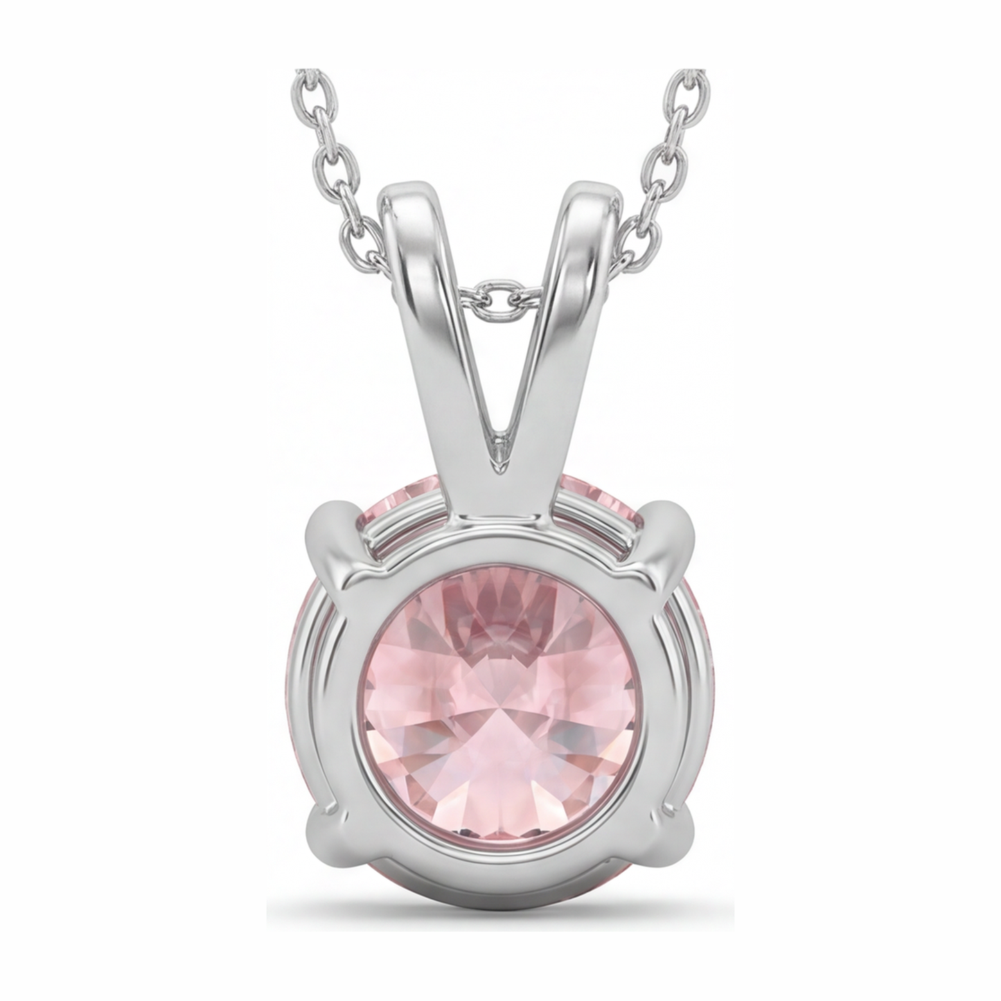 5 Carat Round Pink Lab Grown Diamond Solitaire Pendant 14K White Gold