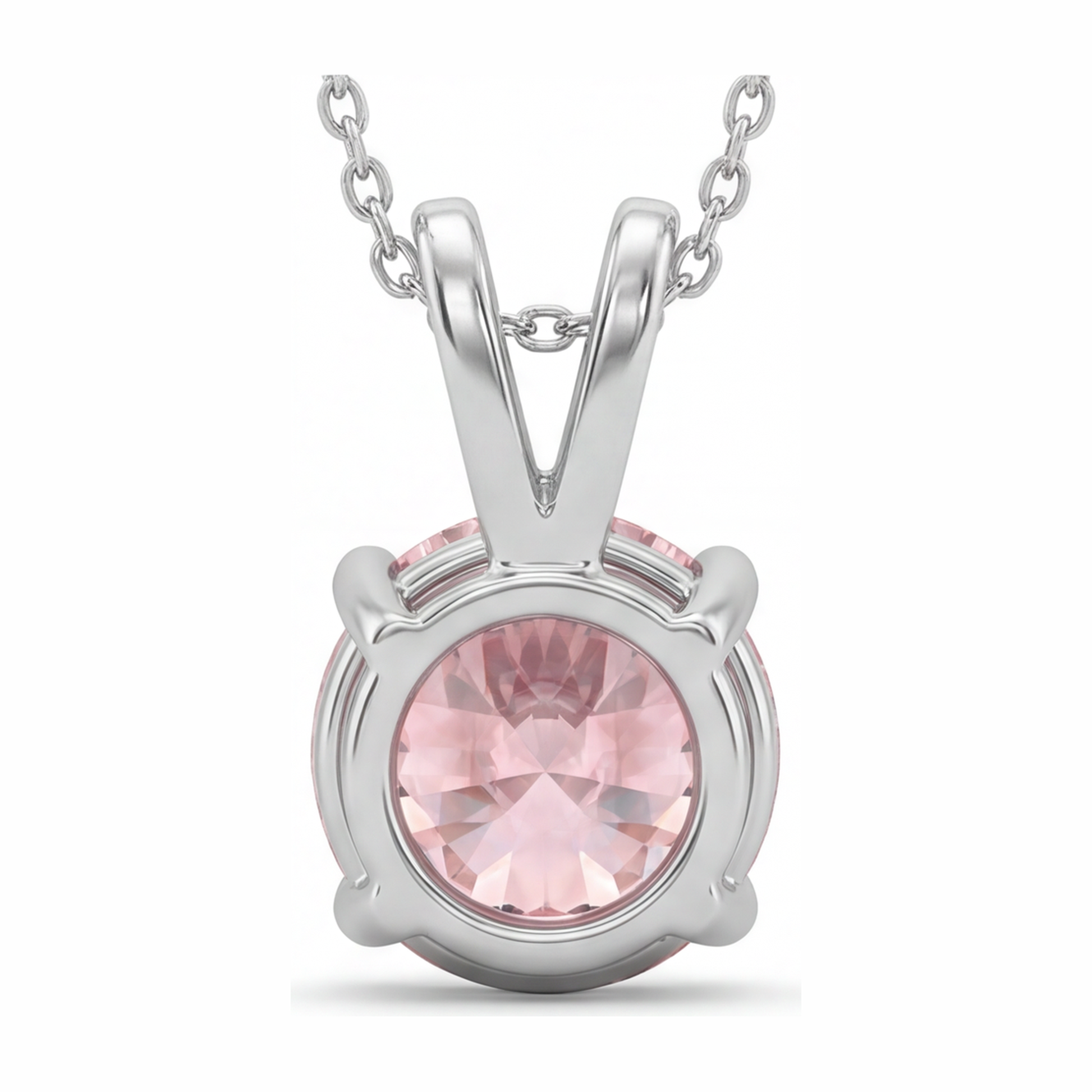 5 Carat Round Pink Lab Grown Diamond Solitaire Pendant 14K White Gold