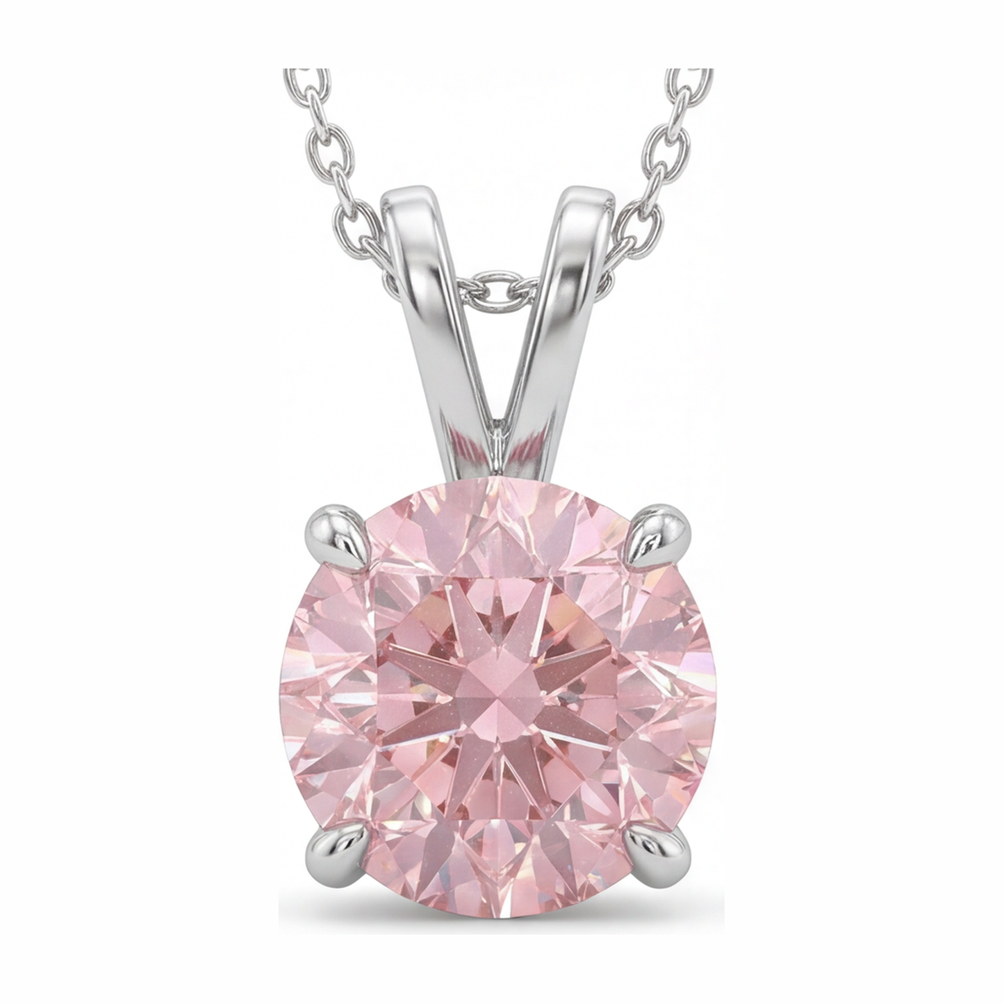 5 Carat Round Pink Lab Grown Diamond Solitaire Pendant 14K White Gold