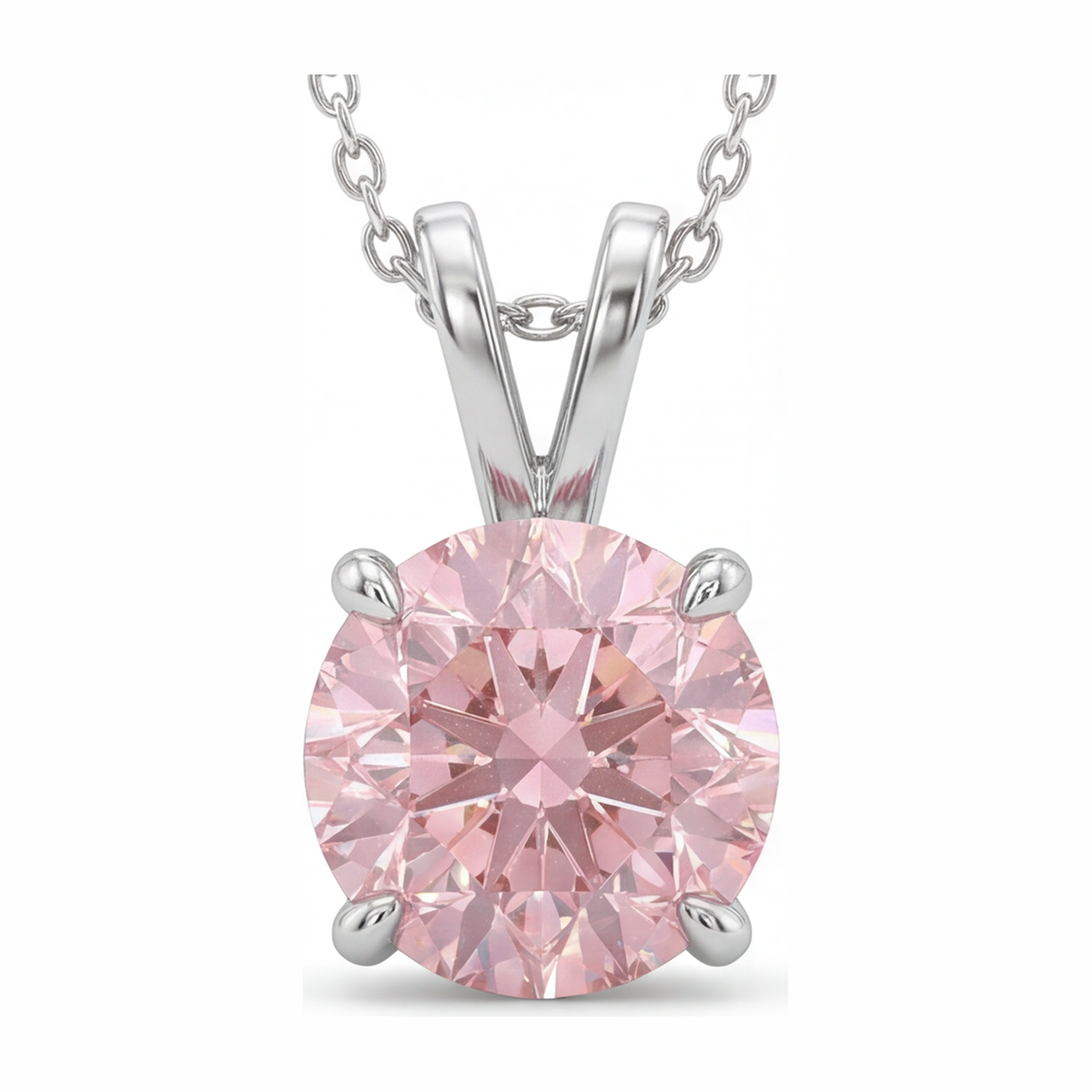 5 Carat Round Pink Lab Grown Diamond Solitaire Pendant 14K White Gold