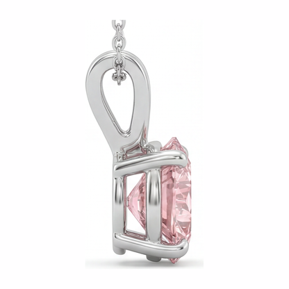 5 Carat Round Pink Lab Grown Diamond Solitaire Pendant 14K White Gold