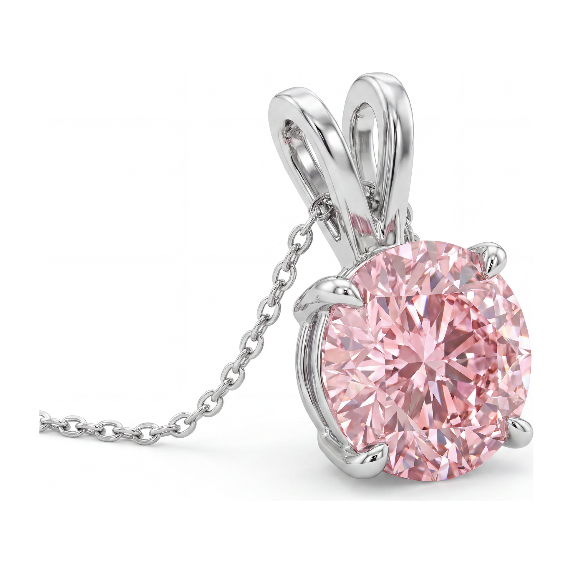5 Carat Round Pink Lab Grown Diamond Solitaire Pendant 14K White Gold