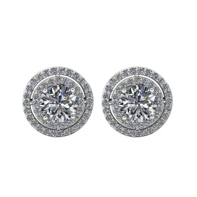 5 Carats Round Cut Double Halo Natural Earth Mined Diamond Stud Earrings White Gold 14K