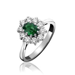 5.25 Carats Green Emerald And Natural Earth Mined Diamonds Engagement Ring White Gold 14K