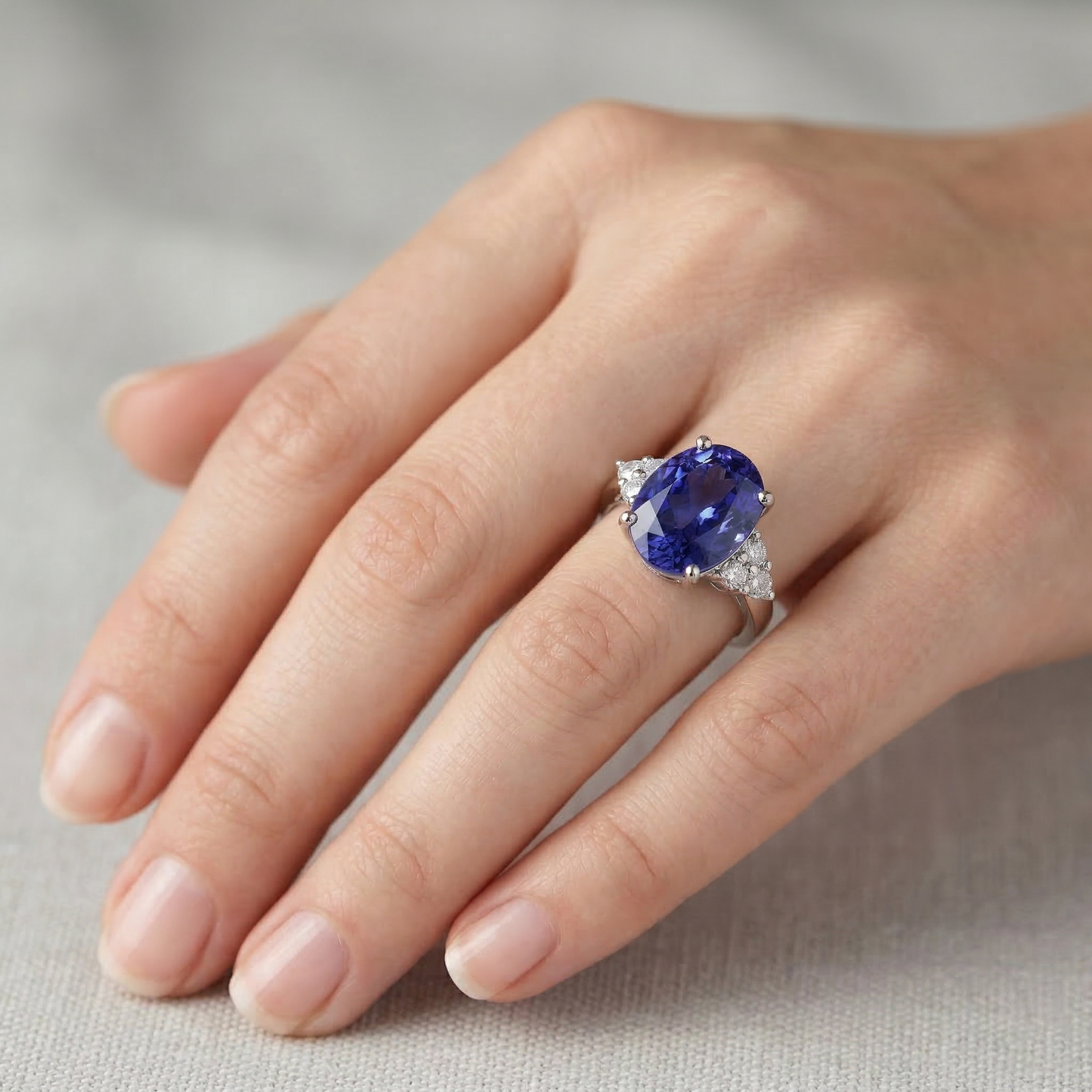 5.30 Ct Oval Sri Lankan Sapphire Natural Earth Mined Diamond Ring White Gold 14K