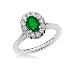 5.90 Carats Green Emerald And Diamonds Wedding Ring White Gold 14K