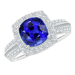 5 Carat Cushion Halo Sapphire Ring