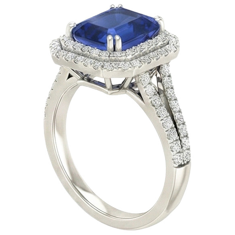 5 Ct. Blue Sapphire With Natural Earth Mined Diamond Ring Solitaire With Accents Jewelry