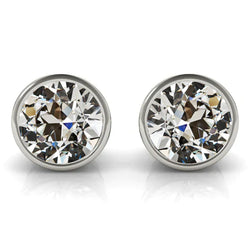 5 Ct Bezel Set Earth Mined Natural Real Diamond ( Not Lab Grown ) Stud Earrings
