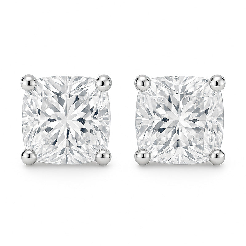 5 Carats Cushion Cut Lab Grown Diamonds Women Studs Earrings White Gold 14K