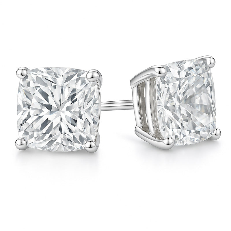 5 Carats Cushion Cut Lab Grown Diamonds Women Studs Earrings White Gold 14K