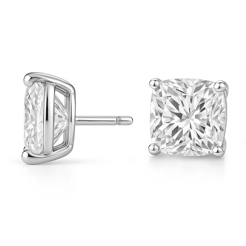 5 Carats Cushion Cut Lab Grown Diamonds Women Studs Earrings White Gold 14K