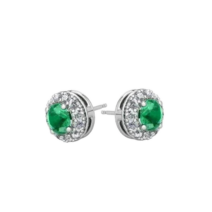 5 Carats Green Emerald With Natural Earth Mined Diamonds Halo Studs Earrings Gold White 14K