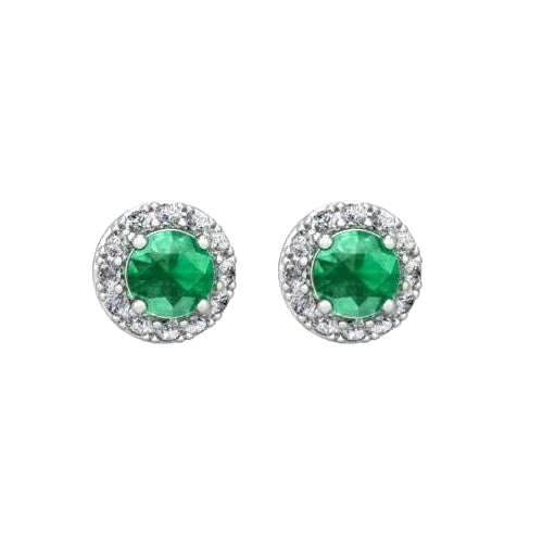 5 Carats Green Emerald With Natural Earth Mined Diamonds Halo Studs Earrings Gold White 14K