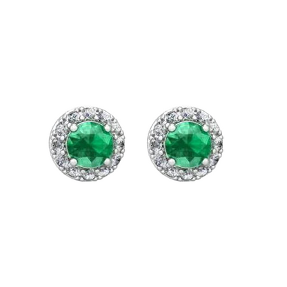 5 Carats Green Emerald With Natural Earth Mined Diamonds Halo Studs Earrings Gold White 14K