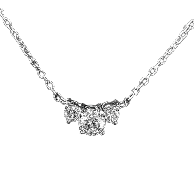 5 Carats Round Cut Lab Grown Diamond Three Stone GIA CERTIFIED Necklace White Gold 14K