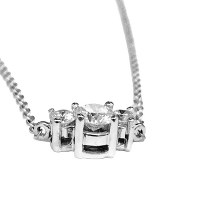 5 Carats Round Cut Natural Diamond Three Stone Necklace White Gold 14K