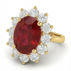 5 Ct Red Ruby Natural Earth Mined Diamond Wedding Ring 14K Yellow Gold