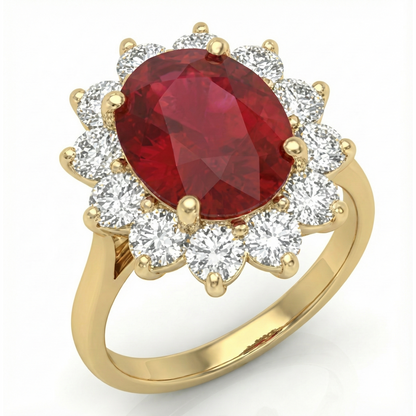 5 Ct Red Ruby Natural Earth Mined Diamond Wedding Ring 14K Yellow Gold