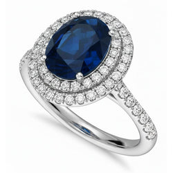 5 Ct Round And Oval Cut Kashmir Sapphire And Natural Earth Mined Diamonds Wedding Ring Gold
