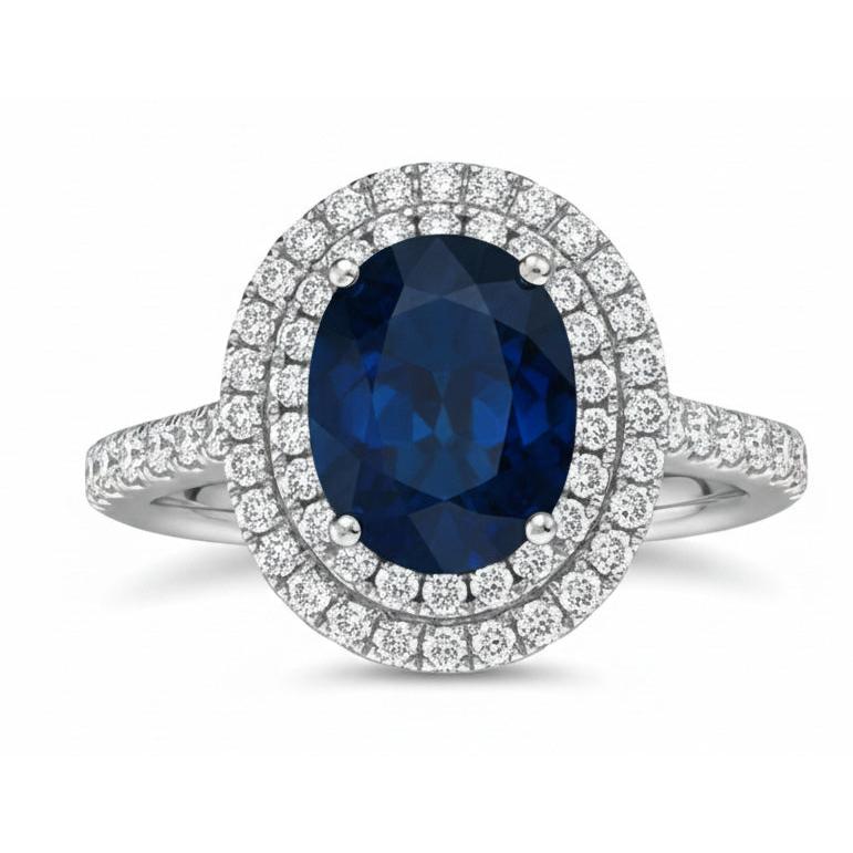 5 Ct Round And Oval Cut Kashmir Sapphire And Natural Earth Mined Diamonds Wedding Ring Gold