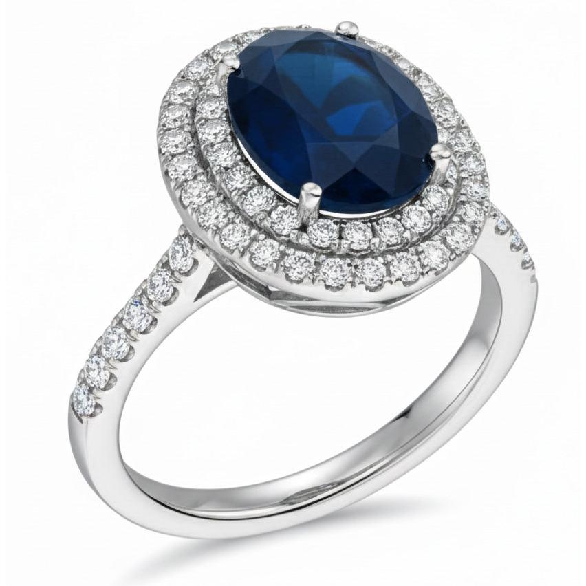 5 Ct Round And Oval Cut Kashmir Sapphire And Natural Earth Mined Diamonds Wedding Ring Gold
