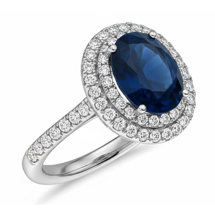 5 Ct Round And Oval Cut Kashmir Sapphire And Natural Earth Mined Diamonds Wedding Ring Gold