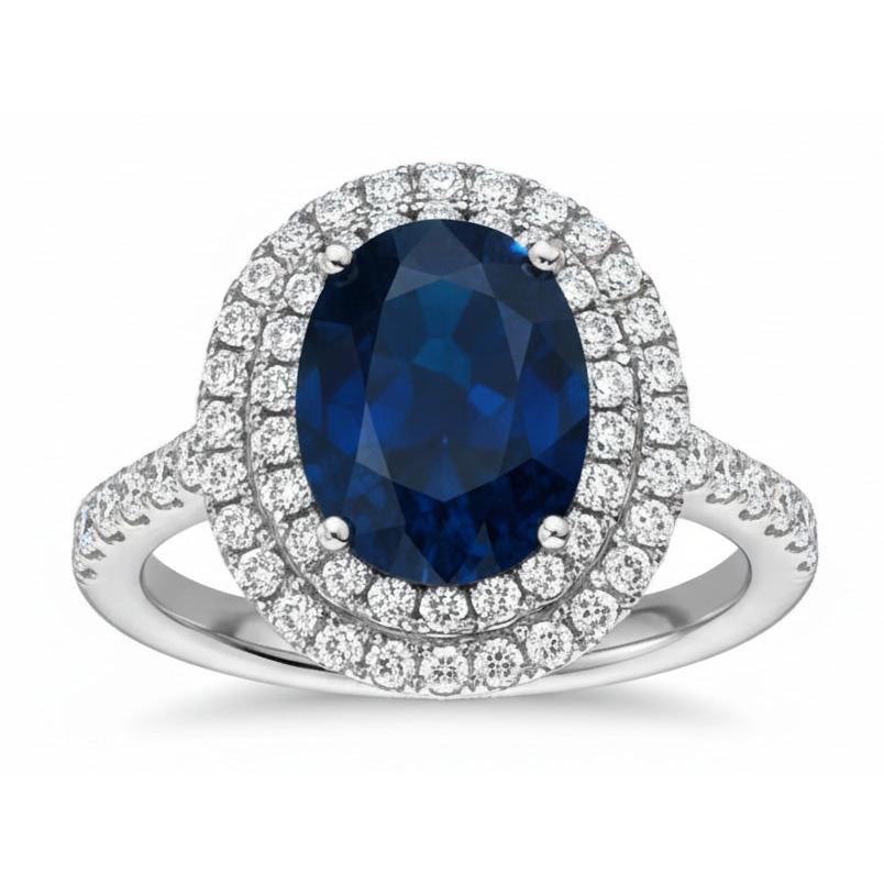 5 Ct Round And Oval Cut Kashmir Sapphire And Natural Earth Mined Diamonds Wedding Ring Gold