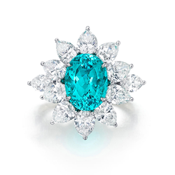 5ct Paraiba Tourmaline Ring with Pear Halo